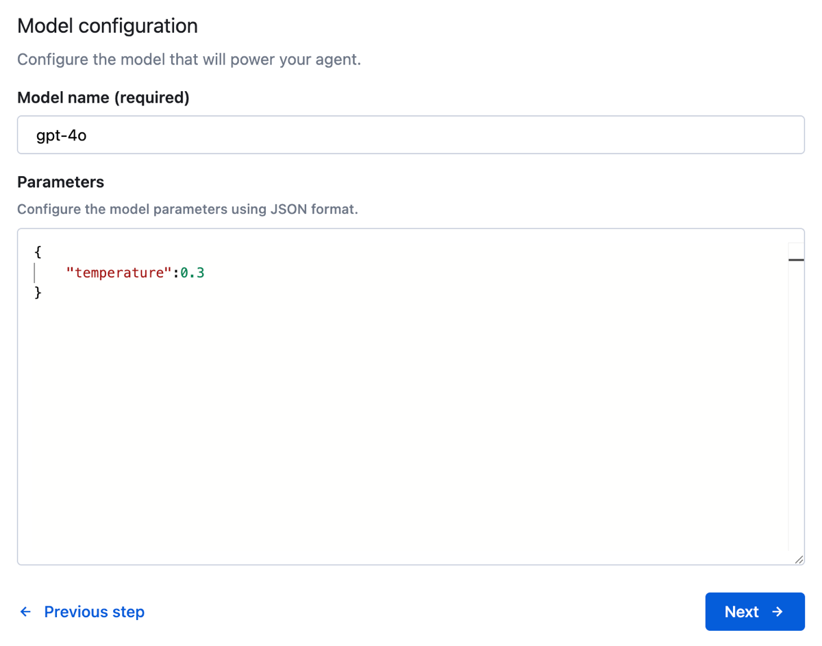 Create agent model selection