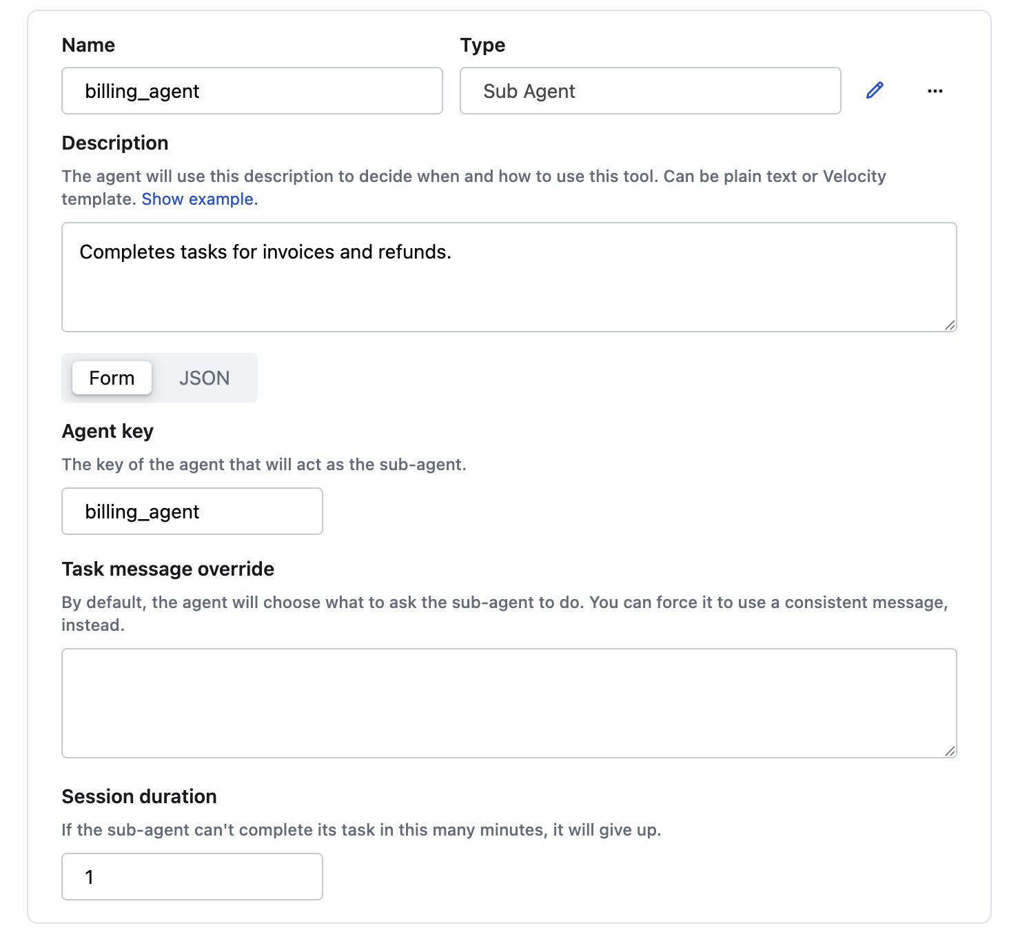 Sub-agent tool selection UI